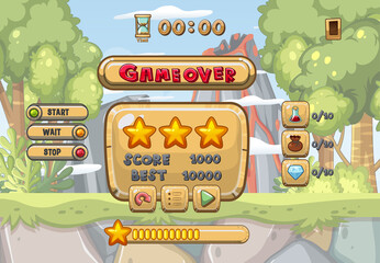 Game user interface with game over and three stars