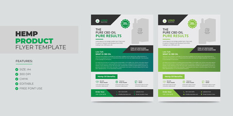 Hemp or Cbd Product Sale Flyer Template, Cannabis Sativa Product Sale or Promotion Flyer Design. Cbd Leaflet Poster Template