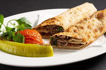 Turkish Dürüm served white plate
