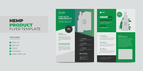 Hemp or Cbd Product Sale Flyer Template, Cannabis Sativa Product Sale or Promotion Flyer Design. Cbd Leaflet Poster Template