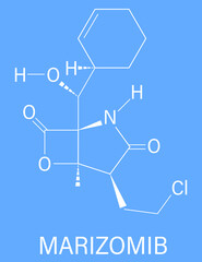 Marizomib (salinosporamide A) cancer drug molecule (proteasome inhibitor). Skeletal formula.