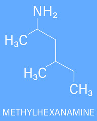 Methylhexanamine (dimethylamylamine, DMAA) stimulant molecule. Skeletal formula.	