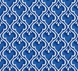 Japanese Flower Bud Wave Line Vector Seamless Pattern