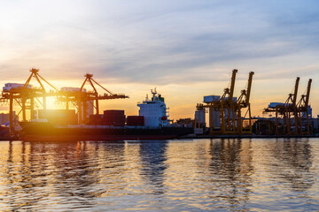 Container ship in export and import business and logistics.