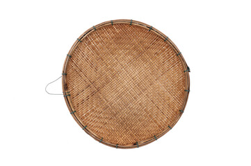 Bamboo basket isolated on white background, bamboo basketry handicraft.