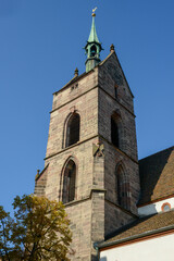 Fototapeta na wymiar Old church tower at Basel in Switzerland
