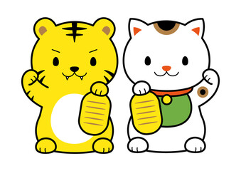 2022年　寅年　年賀状素材　寅と招き猫