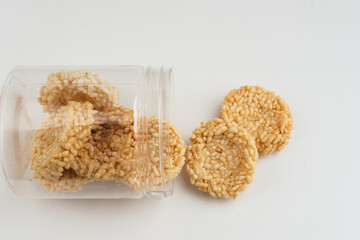 Rengginang or traditional rice cracker, Indonesian traditional snacks made from glutinous rice, savory and crunchy.
