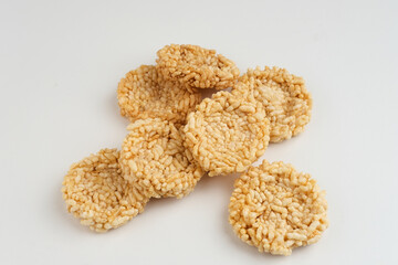 Rengginang or traditional rice cracker, Indonesian traditional snacks made from glutinous rice, savory and crunchy.
