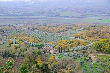 View of the Hills of Tuscany on a Cloudy Autumn Day in Italy