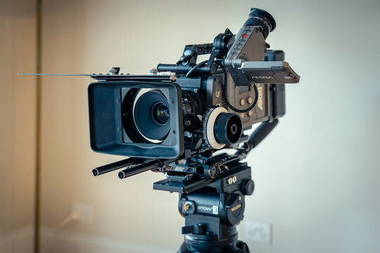 Brisbane, Australia - Nov 18, 2021: Arri Amira professional digital video camera on a tripod