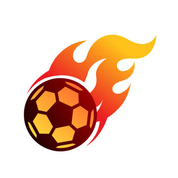 Flying Soccer Football with Fire logo vector icon Comet Flame Tail Illustration clipart 