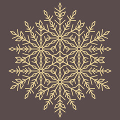 Round snowflake. Abstract winter ornament. Golden round snowflake