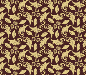 Floral ornament. Seamless abstract classic background with flowers. Pattern with repeating golden floral elements. Ornament for fabric, wallpaper and packaging