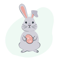 Easter bunny holding Easter egg. Happin Easter banner vector illustration
