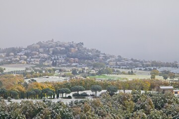 Snowy View from an Ancient Medieval Hilltop Town in Central Umbria Italy