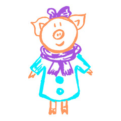 Icon in hand draw style. Drawing with wax crayons, children's creativity