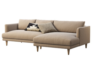 Fototapeta na wymiar Chalet brown fabric upholstery sofa with chaise lounge. 3d render.