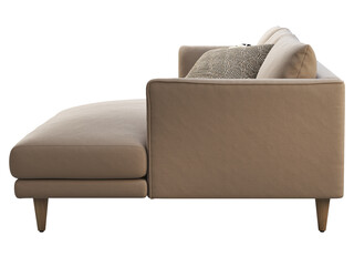 Chalet brown fabric upholstery sofa with chaise lounge. 3d render.