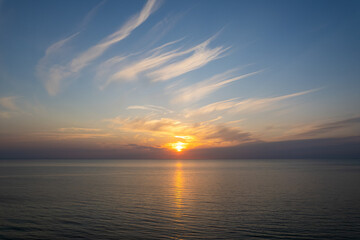 Naklejka na ściany i meble Aerial summer sunset view of sunny resort Palanga, Lithuania. Baltic sea