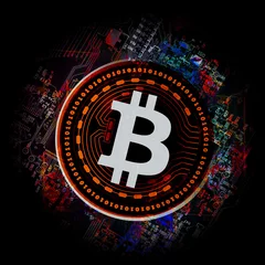 Foto op Canvas bitcoin cryptocurrency coin on colorful background, cryptocurrency concept © reznik_val
