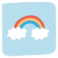 Rainbow with two clouds simple and cute vector illustration