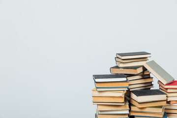 many books to study in the school library on a white background