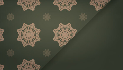 Green banner with vintage brown ornament and place for your text