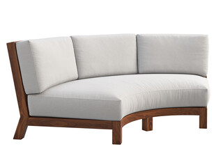 Modern semicircular outdoor sofa with wooden base. 3d render