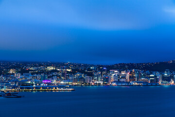 ニュージーランド　首都ウェリントンのオリエンタル・ベイの丘からウェリントン港の夜景