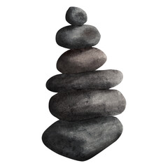Balance stones pyramid. Watercolor illustration isolated on white background.
