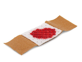 used bloody adhesive plaster isolated on white background