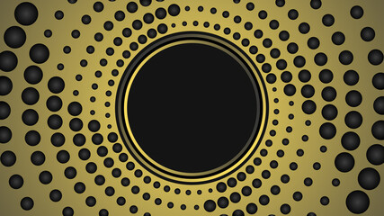Abstract dotted spiral vortex black and golden background vector illustration