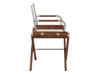 Modern folding wooden chair with fabric seat and backrest. 3d render