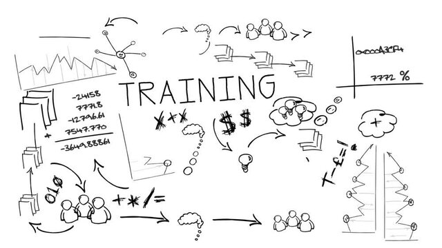 Training black and white sketch drawing board coaching business plan