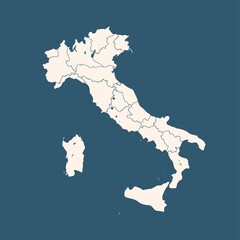 Simple outline Map Of Italy Isolated On blue Background.
