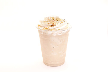 Classic frappe with whipped cream and coffee grains sprinkled on top.