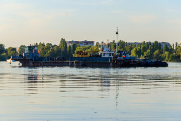 Industrial ship on the Dnieper river in Kremenchug, Ukraine