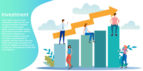 Investment.People plan financial contributions to business activity. Cry in business style.Flat vector illustration.
