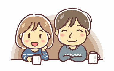 おしゃべりをする女性と聞いている男性のイラスト・カップル・夫婦・家族