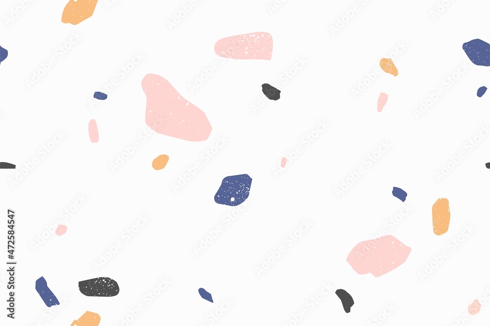 Poster terrazzo modern vector seamless pattern. granite fragments, irregular shapes abstract backdrop. chao