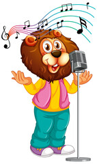 Cartoon lion singing with microphone