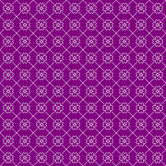 simple vector pixel art seamless pattern of minimalistic abstract blooming flower with diagonal lines around it on velvet violet background