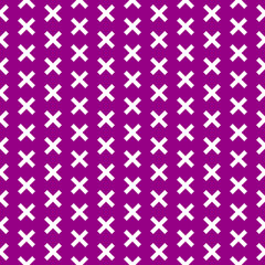 simple vector pixel art white seamless pattern of minimalistic abstract wide diagonal crosses on velvet violet background