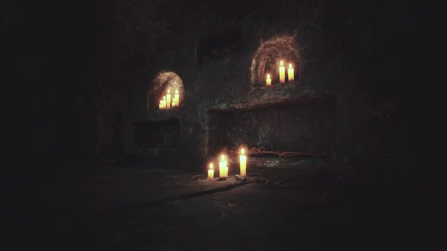 old dark catacombs with candles