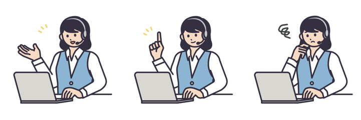 コールセンターのオペレーターの女性イラストセット
