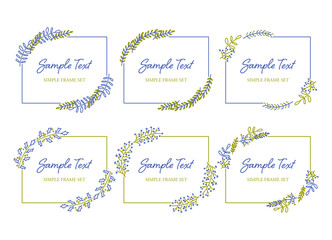 四角いシンプルなボタニカルフレーム　青色　黄色　1