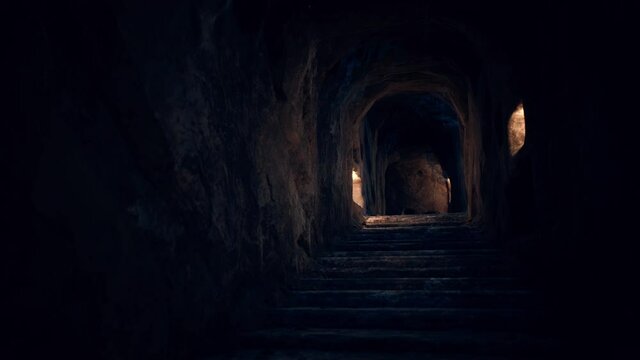 old dark catacombs with candles