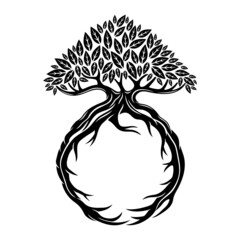 Illustration of a tree with roots on a white background.