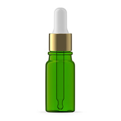 10 ml Green Glass Dropper Bottle with Pipette. Isolated
